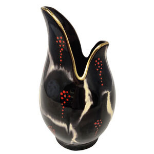 Vintage West German Vase Art Pottery Decor Brown Red Bold MCM Marked Foreign